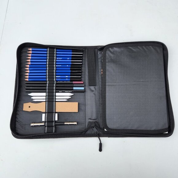 NEW 74 Piece Art Kit Supplies Watercolor Pencils Charcoal Travel Case Colored Pe - Picture 11 of 12